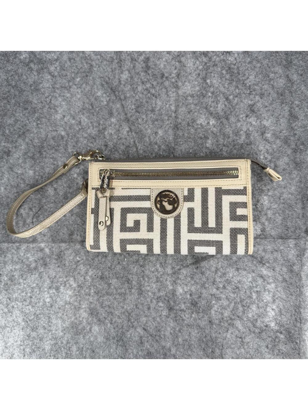 Spartina 449 Daufuskie Island Wristlet Clutch Geometric Linen Leather Trim 501